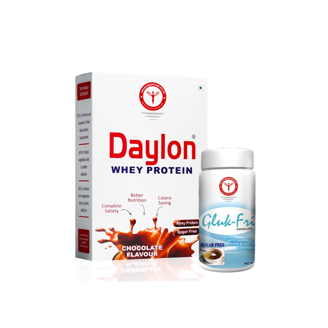 Whey Protein 500g Chocolate Flavour + Daylon Health Care Gluk Fri (200 Gm) - Sugar Free Sucralose Powder Combo