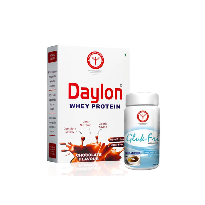 Whey Protein 500g Chocolate Flavour + Daylon Health Care Gluk Fri (200 Gm) - Sugar Free Sucralose Powder Combo