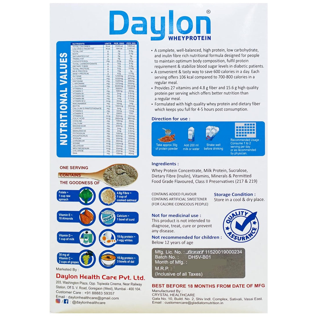 Daylon Whey Protein 500gm Vanilla Flavour With Gluk Fri 200gm - Sugar Free Sucralose Powder (Combo)